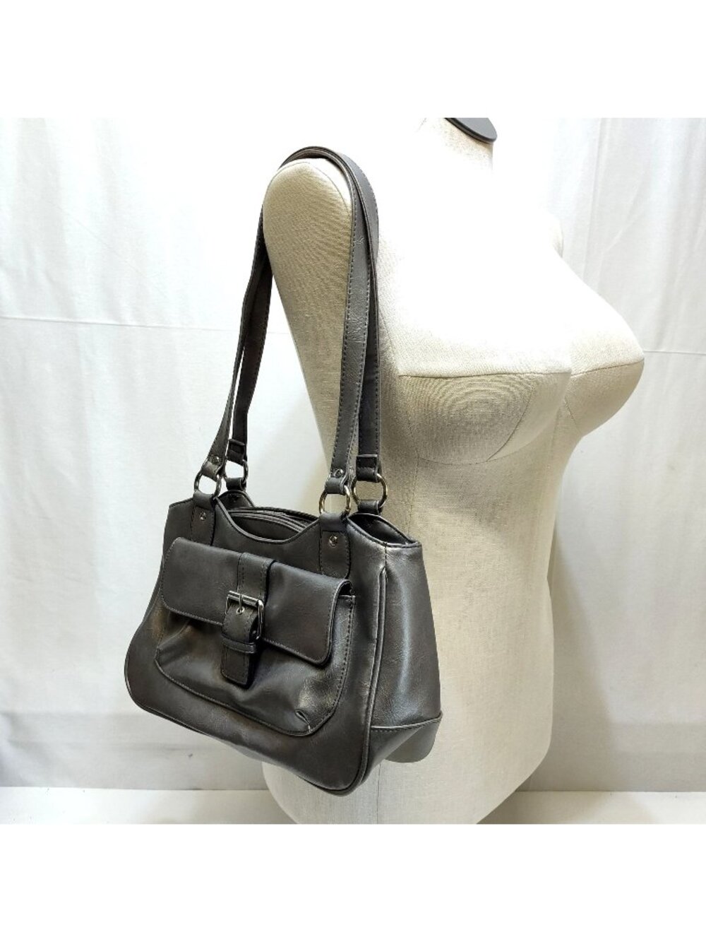 Shoulder Bag Front Pocket Magnetic Closure Double Straps Multiple Compartments